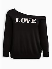 Plus Size Breast Cancer Awareness Off-Shoulder Sweatshirt - Lightweight French Terry Love Black, DEEP BLACK, hi-res