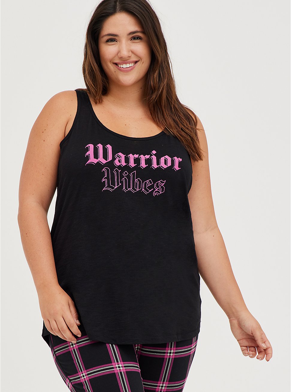 Plus Size Breast Cancer Awareness Sleep Tank - Warrior Vibes Sleep Tank Black, DEEP BLACK, hi-res