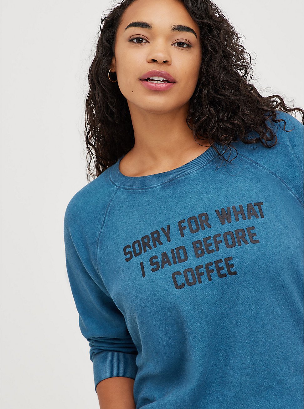 Plus Size Sweatshirt - Cozy Fleece Sorry Coffee Luna Wash Blue , MIDNIGHT, hi-res