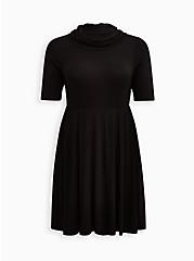 Cowl Neck Skater Dress - Super Soft Black, DEEP BLACK, hi-res