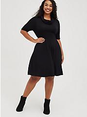 Plus Size Cowl Neck Skater Dress - Super Soft Black, DEEP BLACK, hi-res