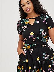 Plus Size Tiered Crop Top + Mini Skirt Set - Super Soft Floral Black, FLORAL - BLACK, alternate