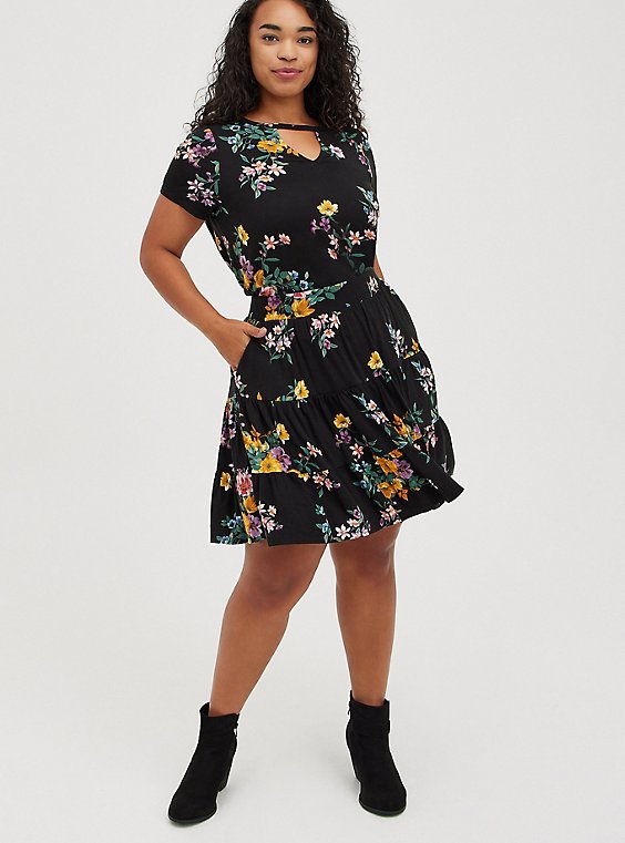Tiered Crop Top + Mini Skirt Set - Super Soft Floral Black, FLORAL - BLACK, hi-res