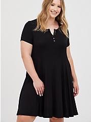 Mini Super Soft Henley Dress, DEEP BLACK, hi-res
