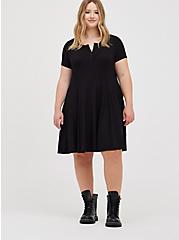 Plus Size Henley Fit & Flare Dress - Super Soft Black, DEEP BLACK, alternate