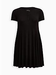 Plus Size Henley Fit & Flare Dress - Super Soft Black, DEEP BLACK, hi-res