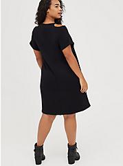 Plus Size Cold Shoulder Dress - Cozy Fleece Black, DEEP BLACK, alternate