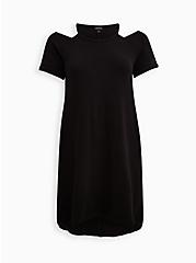 Plus Size Cold Shoulder Dress - Cozy Fleece Black, DEEP BLACK, hi-res