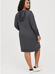 Hoodie Dress - French Terry Grey Wash, CHARCOAL, alternate