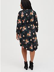 Plus Size Zip-Front Shirt Dress - Stretch Challis Black Floral, FLORALS-BLACK, alternate