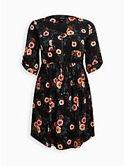 Plus Size Zip-Front Shirt Dress - Stretch Challis Black Floral, FLORALS-BLACK, hi-res