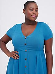 Plus Size Midi Shirt Dress - Textured Stretch Rayon Blue, MIDNIGHT, alternate
