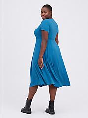 Plus Size Midi Shirt Dress - Textured Stretch Rayon Blue, MIDNIGHT, alternate