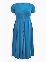 Plus Size Midi Shirt Dress - Textured Stretch Rayon Blue, MIDNIGHT, hi-res