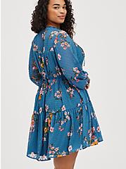 Voluminous Boot Dress - Chiffon Clip Dot Floral Blue, FLORAL - BLUE, alternate