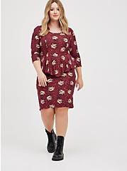 Plus Size Peplum Dress - Ponte Skulls Leopard Red, SKULL, alternate