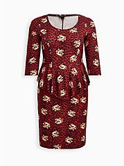 Plus Size Peplum Dress - Ponte Skulls Leopard Red, SKULL, hi-res