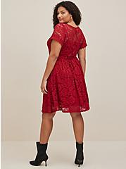 Mini Lace Skater Dress, RED, alternate