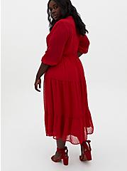 Maxi Chiffon Clip Dot Pleated Dress, RED, alternate