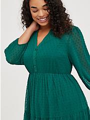Tea-Length Skater Dress - Chiffon Clip Dot Emerald, EVERGREEN, alternate