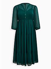Tea-Length Skater Dress - Chiffon Clip Dot Emerald, EVERGREEN, hi-res