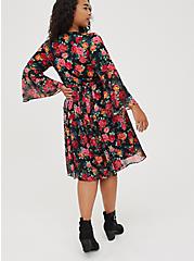 Mini Chiffon And Studio Knit Surplice Dress, BLACK, alternate