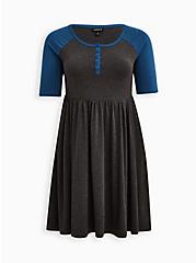 Plus Size Skater Dress - Super Soft Heather Grey & Blue, HEATHER  CHARCOAL, hi-res