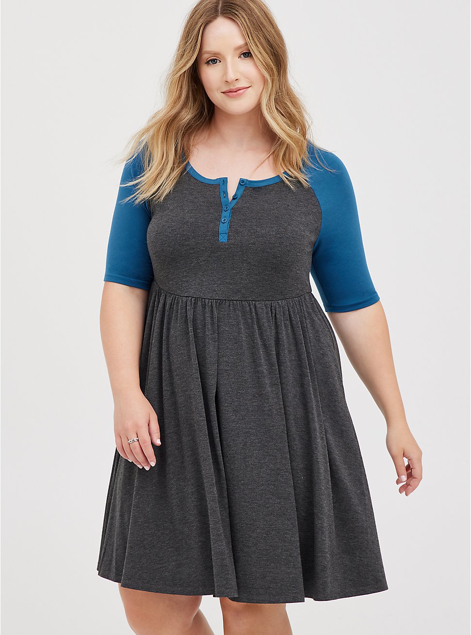 Plus Size Skater Dress - Super Soft Heather Grey & Blue, HEATHER  CHARCOAL, hi-res
