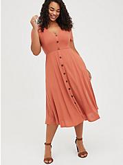 Midi Shirt Dress - Textured Stretch Rust, REDWOOD, hi-res