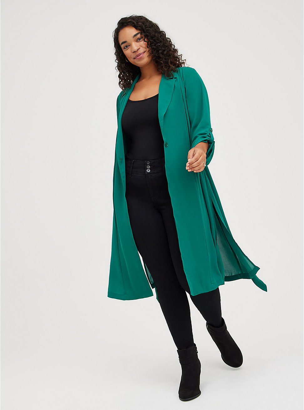 Plus Size Trench Jacket - Georgette Green, EVERGREEN, hi-res