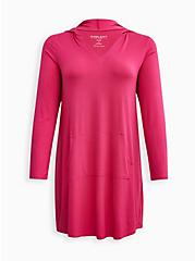 Super Soft Hooded Lounge Tunic Gown, PINK, hi-res