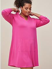 Super Soft Hooded Lounge Tunic Gown, PINK, hi-res