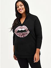 Breast Cancer Awareness Raglan Hoodie Sweater - Luxe Cozy Sequined Lips Black, DEEP BLACK, hi-res