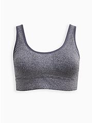 Plus Size Scoop Neck Seamless Bralette - Ribbed Heather Grey, CHARCOAL HEATHER, hi-res