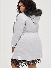 Plus Size 3-in-1 Puffer Parka - Twill Hooded Faux Fur Trim Grey, GREY, alternate