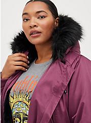 Plus Size Fur-Lined Parka - Nylon Hooded Faux Fur Trim Purple, VIOLET, alternate