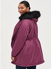 Fur-Lined Parka - Nylon Hooded Faux Fur Trim Purple, VIOLET, alternate