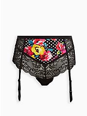 Betsey Johnson High Waist Cheeky Garter Panty - Lace Flowers Black, BETSEY FLORAL, hi-res