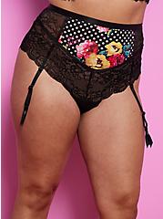 Betsey Johnson High Waist Cheeky Garter Panty - Lace Flowers Black, BETSEY FLORAL, hi-res