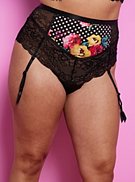Plus Size Betsey Johnson High Waist Cheeky Garter Panty - Lace Flowers Black, , hi-res
