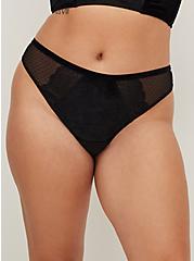 Velour And Lace Thong Panty, RICH BLACK, alternate