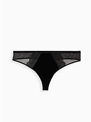 Plus Size Thong Panty - Velour & Lace Black, RICH BLACK, hi-res
