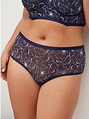 Cut-Out Cheeky Panty - Mesh & Embroidered Silver Stars Blue , PEACOAT, alternate
