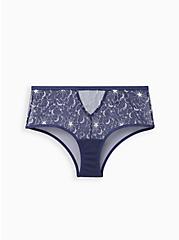 Cut-Out Cheeky Panty - Mesh & Embroidered Silver Stars Blue , PEACOAT, hi-res