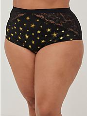 High Waist Cut-Out Cheeky Panty - Microfiber & Lace Stars Gold & Black, HALO STARS- BLACK, alternate