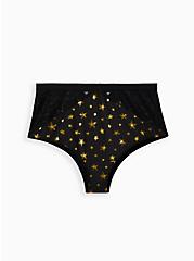 High Waist Cut-Out Cheeky Panty - Microfiber & Lace Stars Gold & Black, HALO STARS- BLACK, hi-res