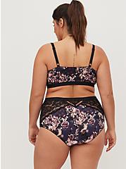 High Waist Cut-Out Cheeky Panty - Microfiber & Lace Floral, BLUR ROSES- BLACK, alternate