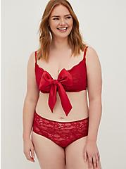Plus Size Open Back Cheeky Panty - Satin & Lace Bow Red, JESTER RED, alternate