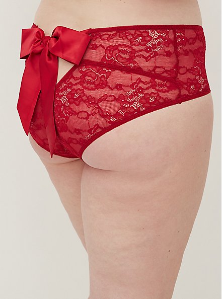Open Back Cheeky Panty - Satin & Lace Bow Red, JESTER RED, alternate