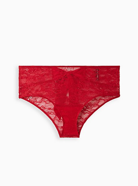 Open Back Cheeky Panty - Satin & Lace Bow Red, JESTER RED, hi-res